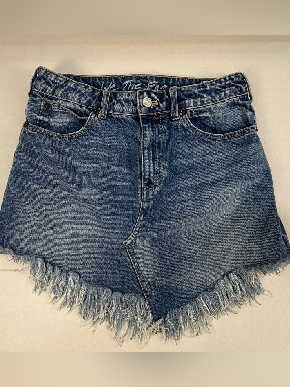 We The Free Faded Blue Frayed Denim Mini Skirt size 26